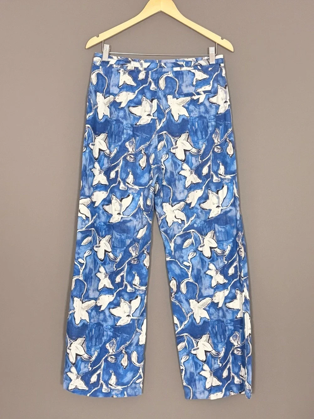 Peruvian Connection Cote D’Azur Linen Blend Wide Leg Pants Blue Floral 8